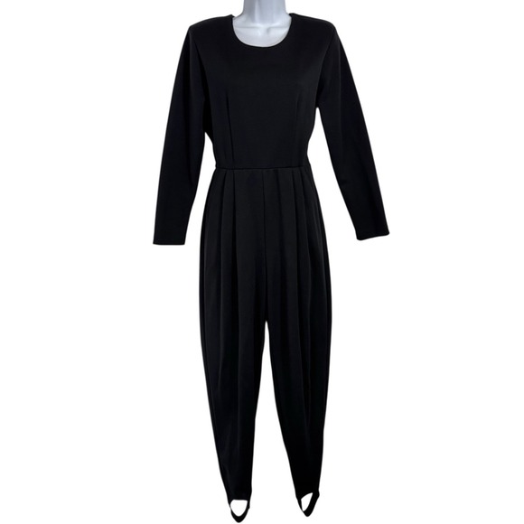 California Gold Rush Pants - Vintage Long Sleeve‎ Pleated Knit Jumpsuit Stirrups Size M Black Minimalist Chic